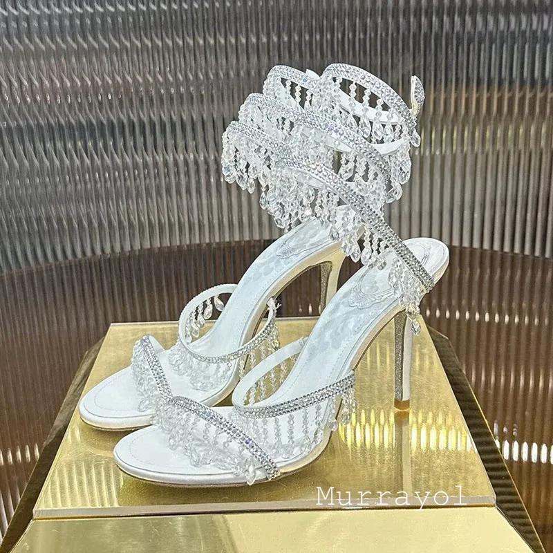 Sandals Women Ankle Snake Shaped Strap Entanglement Banquet Dress Shoes Summer Tassels Rhinestone Decor Thin High Heel Sandalias image 5