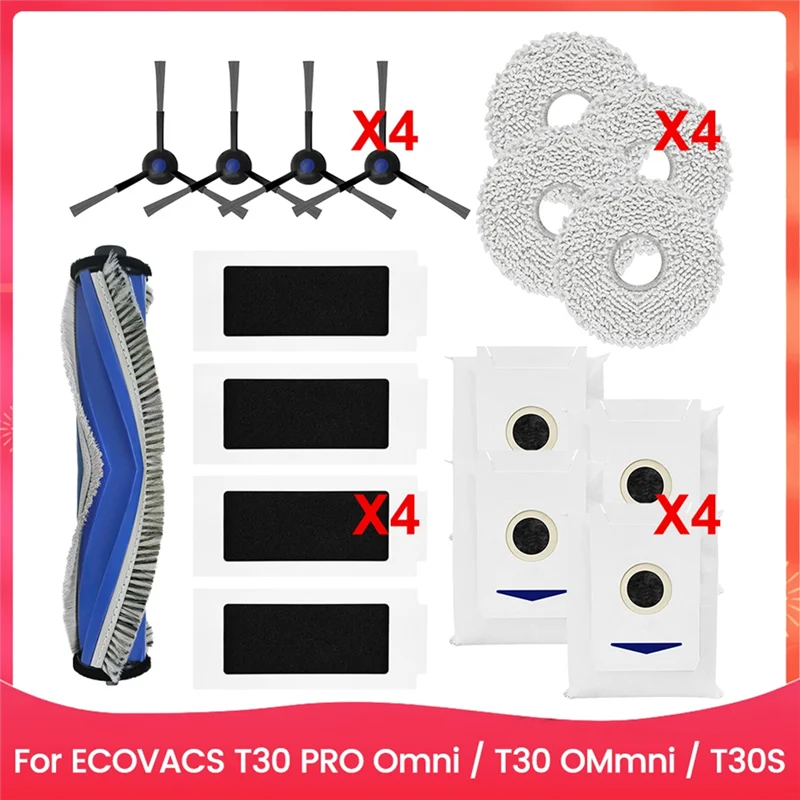 ل Ecovacs T30 PRO Omni / T30 Omni / T30S سلسلة فراغ فرشاة رئيسية/جانبية فلتر HEPA كيس لجميع الغبار استبدال أجزاء-A77G