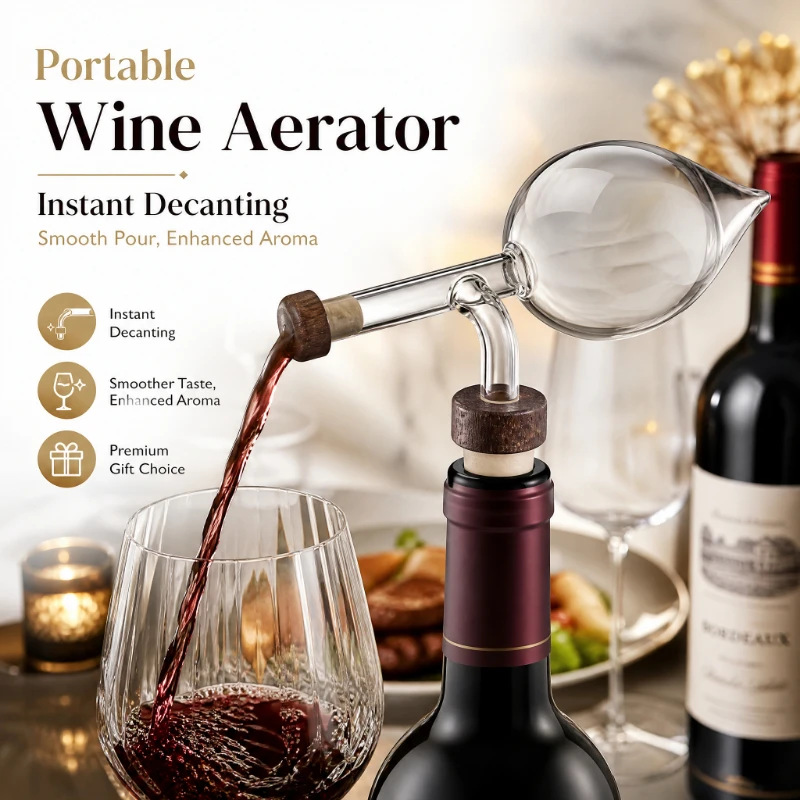 Portable Round/Peach Shaped Red Wine Aerators Transparent Red Wine Bottle Pourer and Quick Decanter Spout Glass Sobering Device