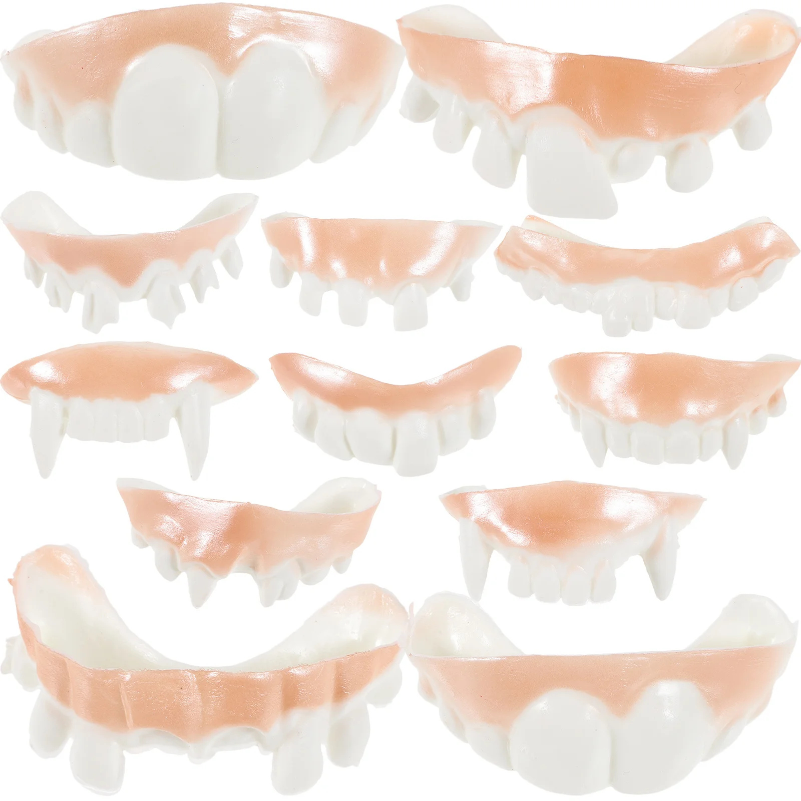 24 pçs dentes falsos traje de halloween adereços dentaduras assustadoras realistas para adultos simulação engraçada zumbi dentes de plástico