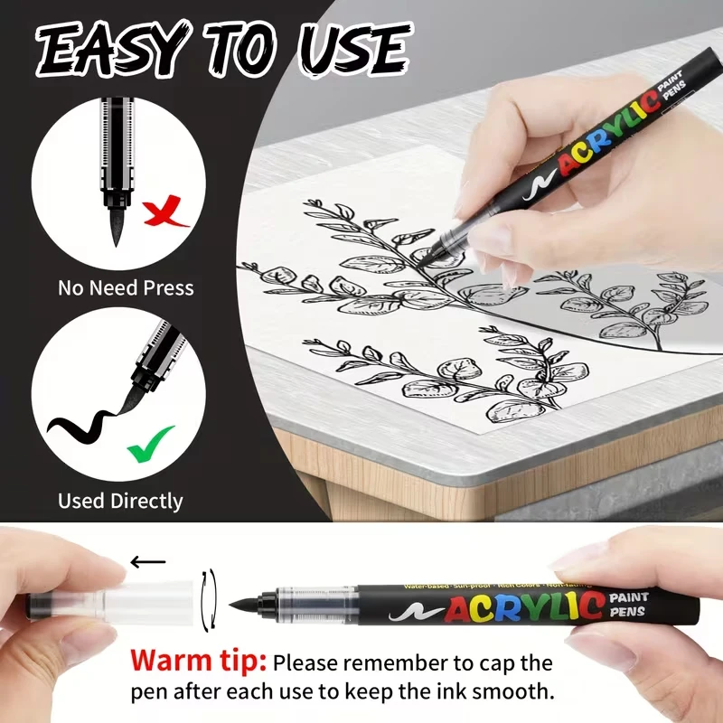 Paint Marker Set – Black, White, Silver, and Gold Highlighting Markers; Water-based for Hand-drawing, Painting, and Doodling.