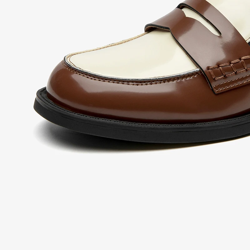 BEAUTODAY Penny Loafers Women Genuine Cow Leather Patchwork Round Toe Slip-on Classical Ladies Flat Shoes Handmade 27658