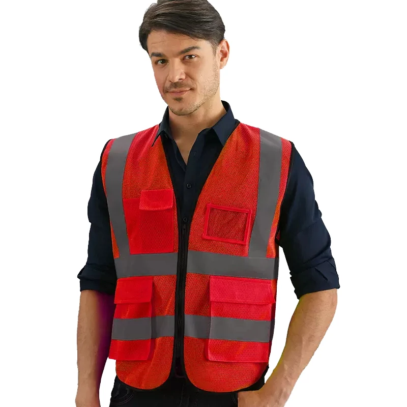 Black Safety Vest Reflective With Pocket And Zipper Construction Vest With Reflective Stripes Mesh High Visibility Work Uniforms