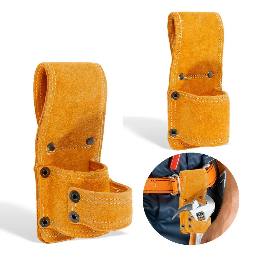 Wrench Storage Bags Hammer Double Holes Hammer Belt Holder Leather Pocket Tool Bags for Belt Cowhide Hammer Loop Hammer Holster