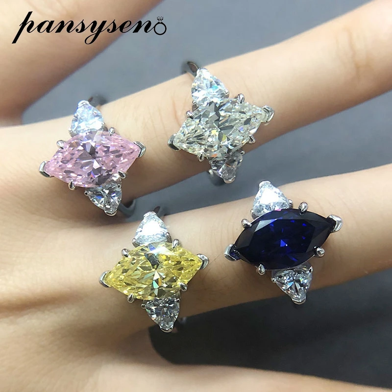 

PANSYSEN Trendy 925 Sterling Silver Mariquesa Cut High Carbon Diamond Citrine Sapphire Ring Wedding Fine Jewelry Free Shipping