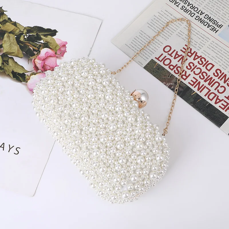 

Pearl Evening Clutch Bag Luxury White Beaded Handbag for Wedding Party Bridal