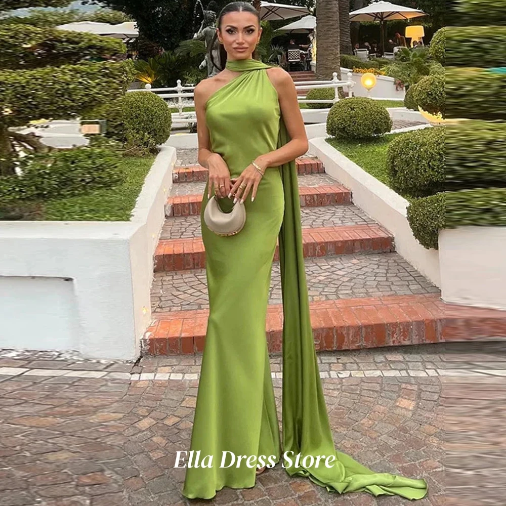 Customized Mermaid Simple Green Satin Evening Dress Modern Halter Homecoming Dresses Luxury Ruched Special Occasion Gowns