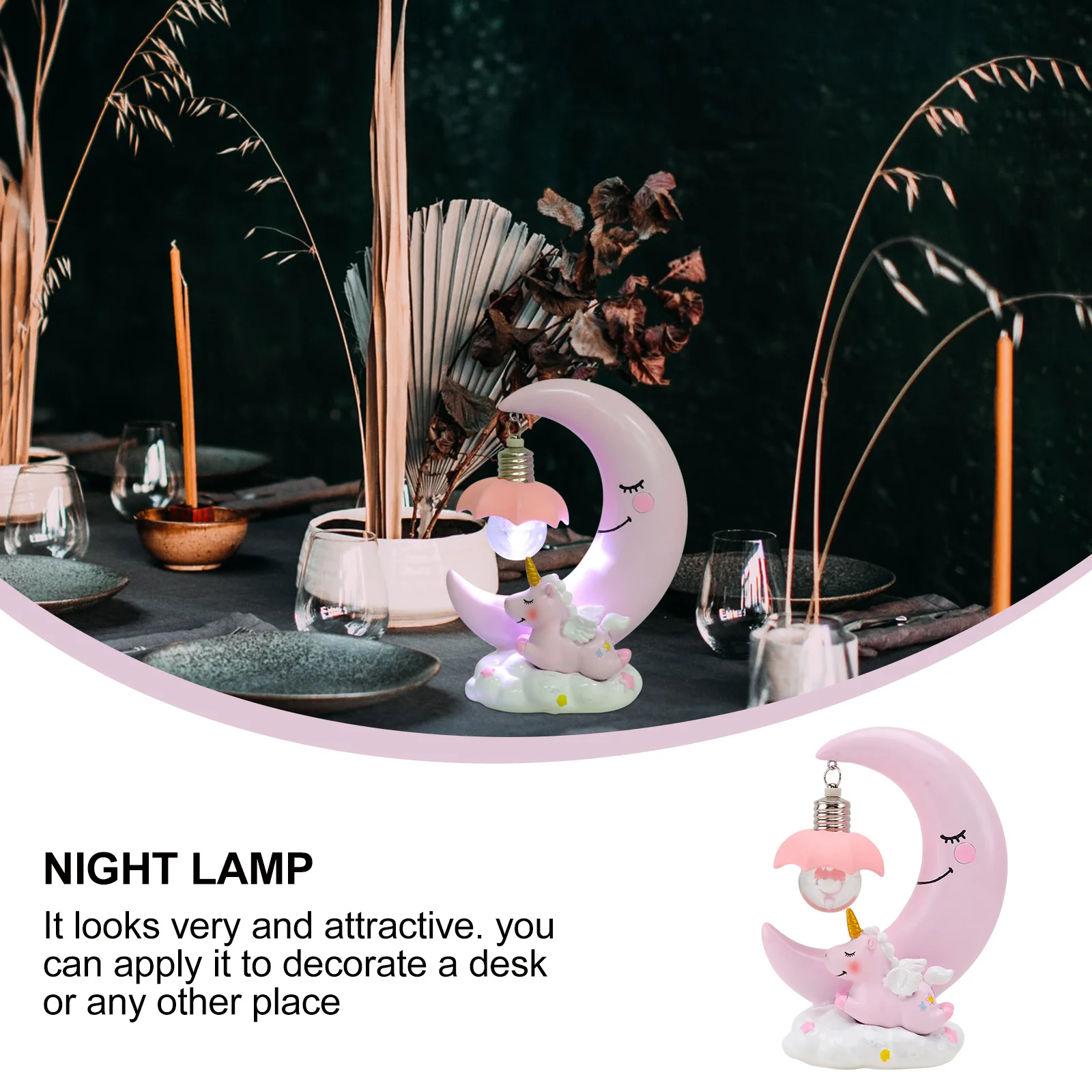 1 pz unicorno luna resina lampada da notte lampada da comodino cartone animato luce decorativa regalo per bambini camera da letto soggiorno ornamenti sul comodino