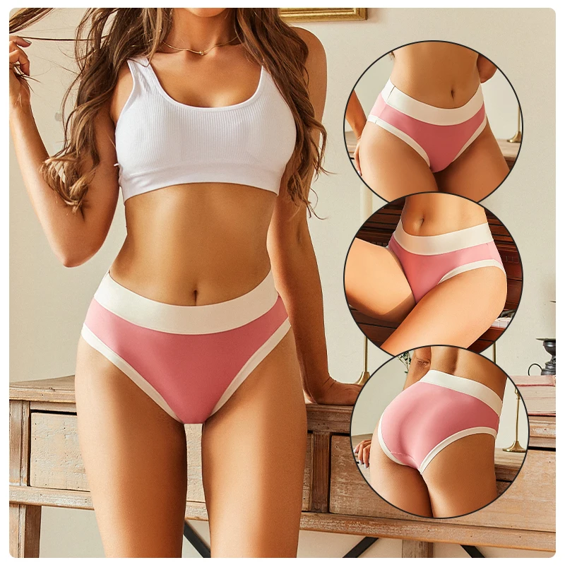 Sexy Women Panties Seamless Splicing Briefs Slip Silk Underwear Female Low Rise Breathable Intimate Lingerie Plus Size M-3XL