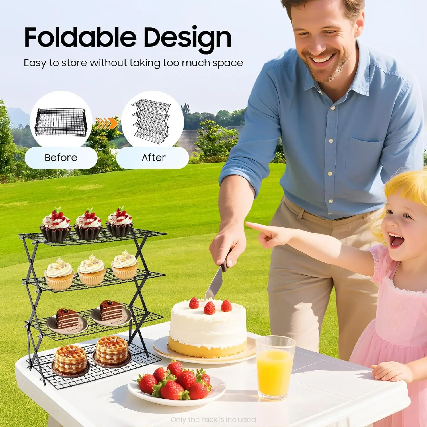 

4-Tier Collapsible Cooling Rack, Adjustable Stackable Roasting Cooking Drying Wire,Barbecue Storage Display Shelf,Cookies Baking