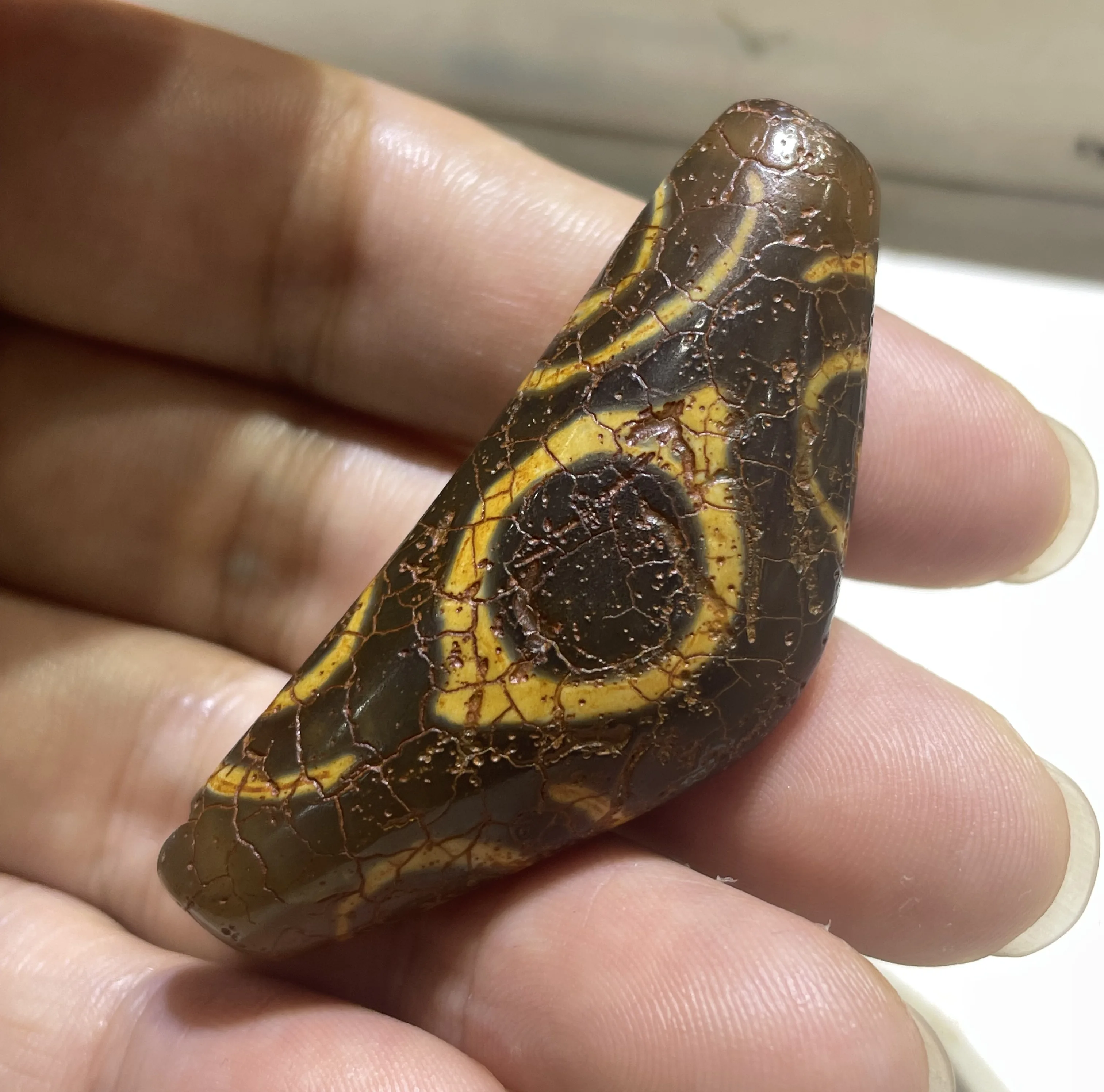 No.240507N44 Energy Tibetan Old Agate Ivory Color Buddha Eyes Vertically Ox Horn SH dZi Bead Pendant Amulet Jewelry Gemstone