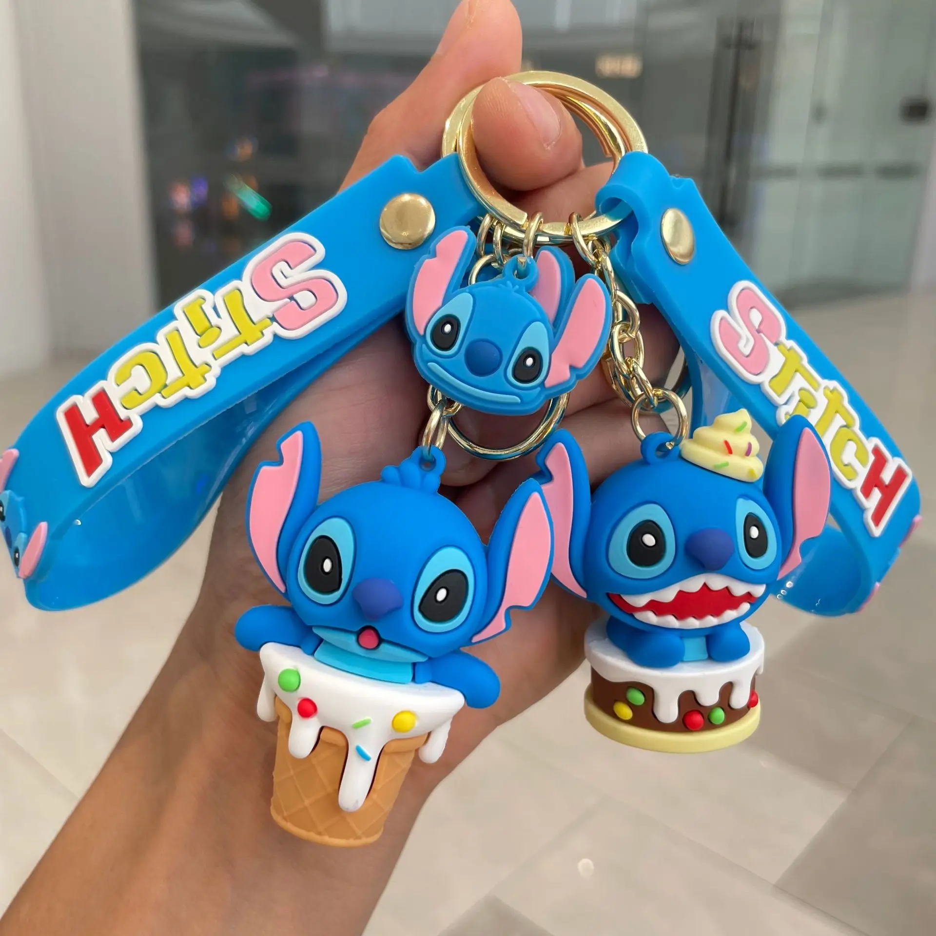 Anime Disney Keychain Cartoon Kawaii Stitch Cute Doll Silicone Keyring Ornament Key Chain Car Bag Pendant Kids Toys Couples Gift