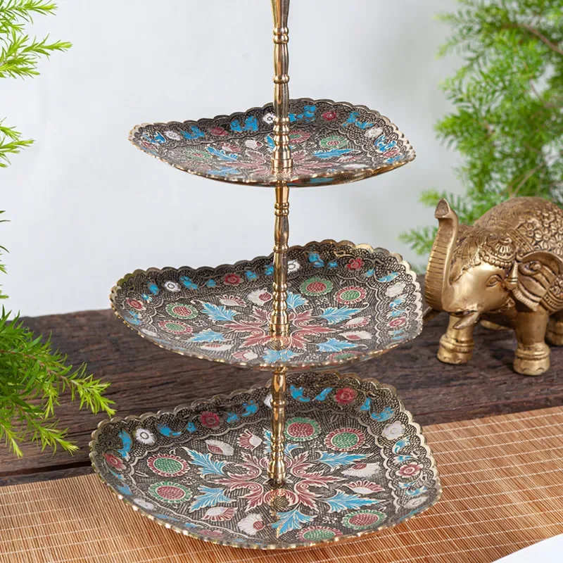 Three Tier Fruit Plate Stand High End Light Luxury Afternoon Tea Snack Tray Elegant Dessert Display Rack for Morning Tea