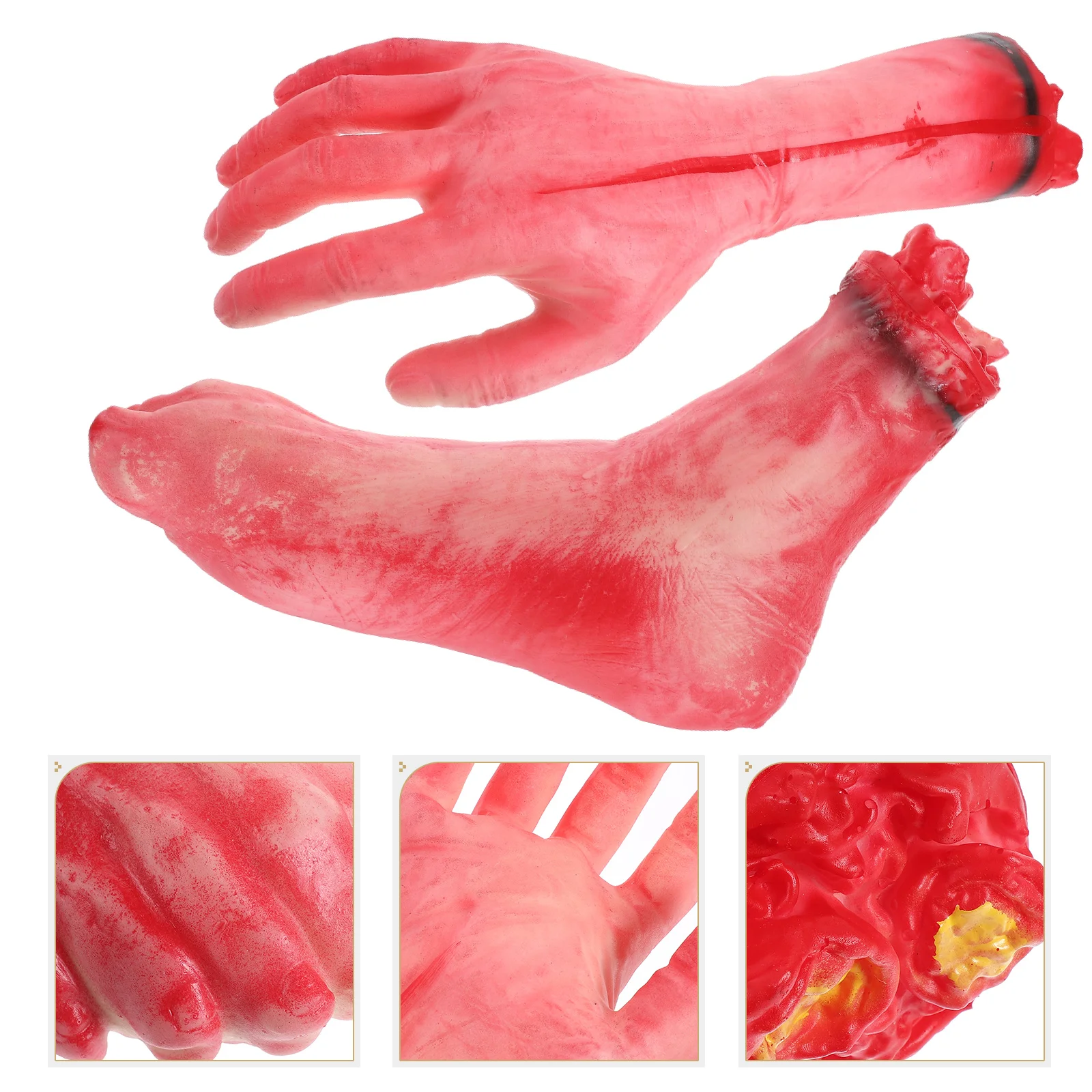 

Simulated Severed Hands Feet Halloween Dead Body Prop Fake Foot Toys Blood Party Bloody Scary Handprop Handheld