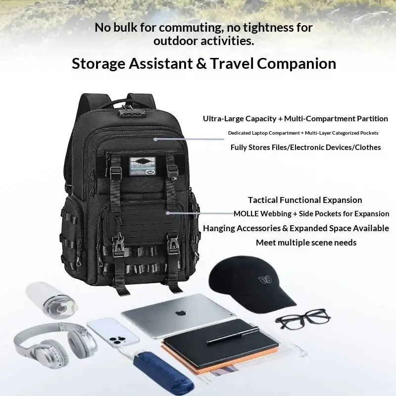 New Large-capacity Backpack Outdoor Hiking 18 Inch Wear- Resistant Travel Mountaineering Backpack Combination Lock Computer Bag