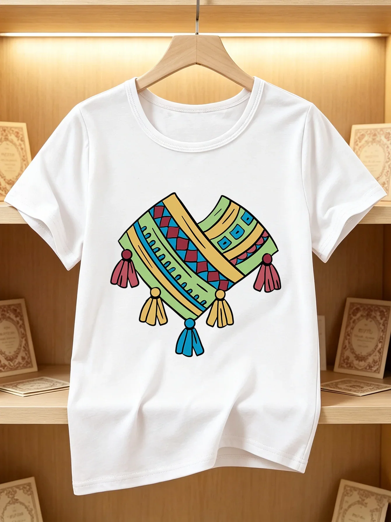 Boho Ethnic Tassel Heart Graphic Kids T Shirt Short Sleeve Color Cartoon Print Summer Leisure Tee Tops