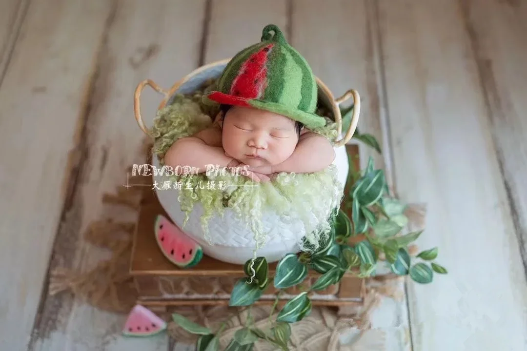 Newborn Photography Props for Baby Cute Watermelon Knitted Hat Wrap Fotografia Accessories Studio Shooting Photoshoot Props