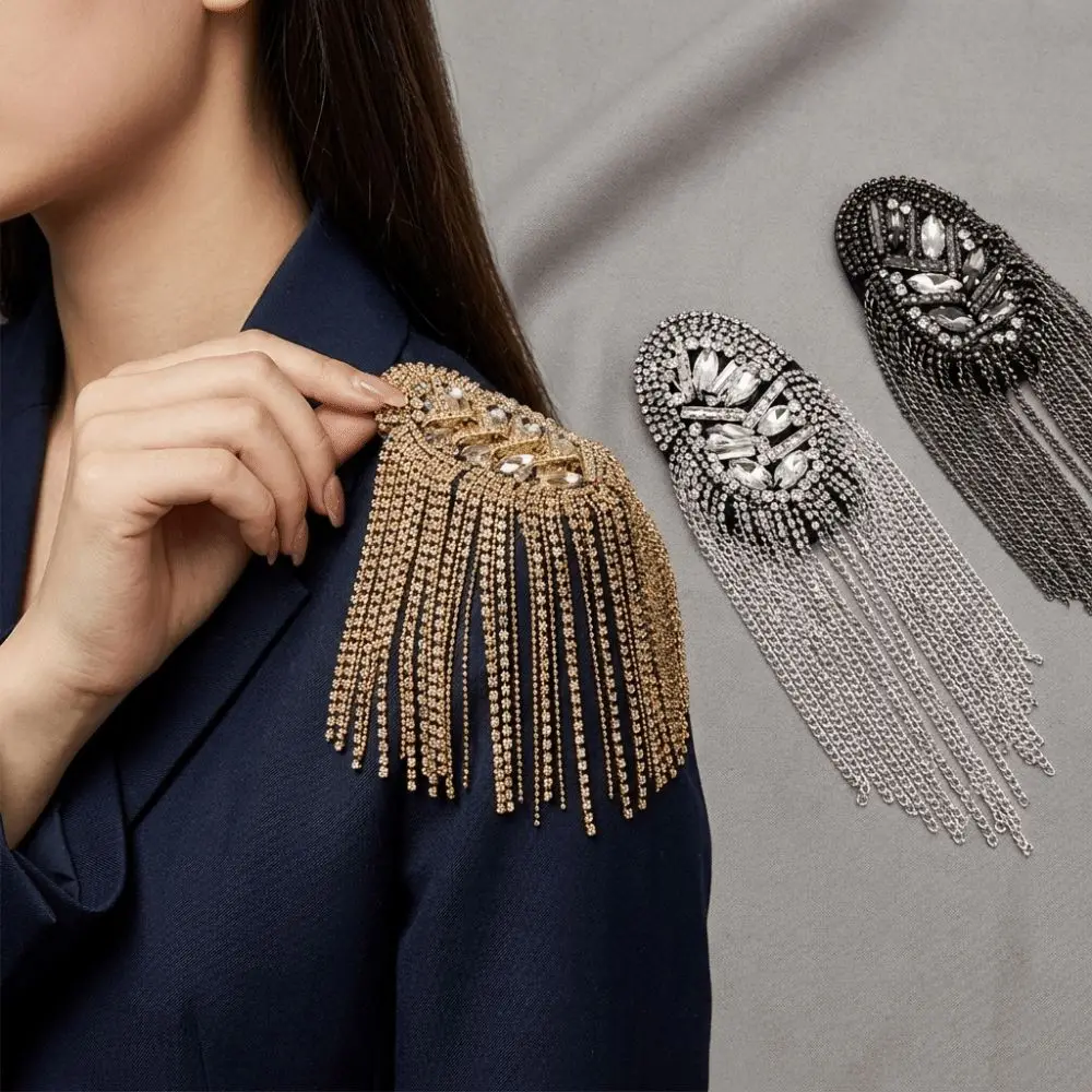Handmade Shoulder Epaulettes Vintage Fringe Design Tassel Shoulder Board Long Chain Lightweight Rhinestone Epaulet Performance
