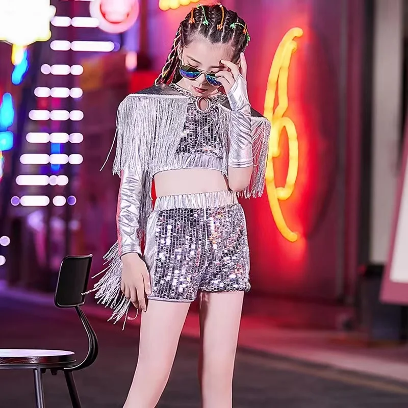 

Kids Girls jazz dance stage costumes children catwalk sequins hip hop costumes dance costume catwalk fashion show