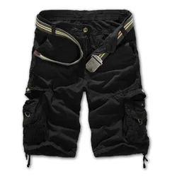 2024 Summer Cotton Cargo Shorts Men Fashion Multi Pocket Solid Color Causal Shorts Mens Loose Outdoor MID Cargo Shorts No Belt