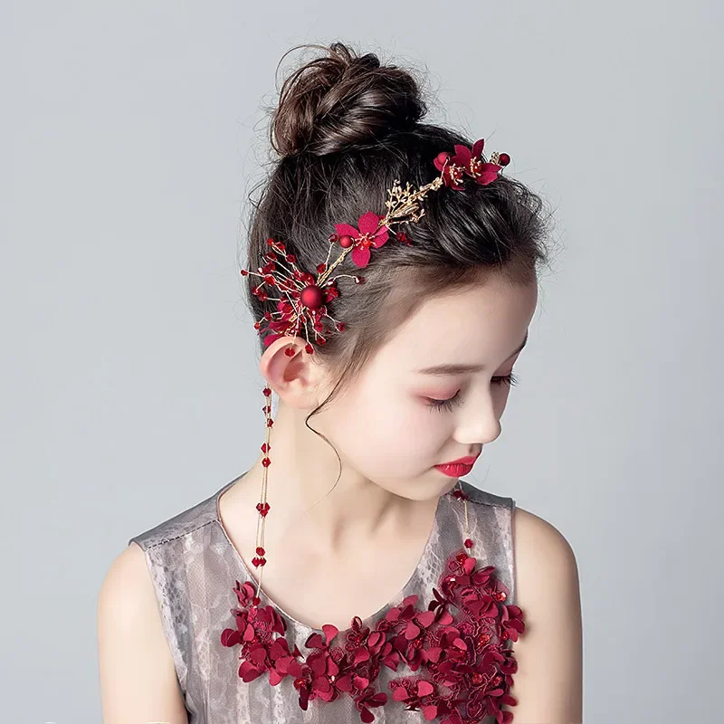 

Princess Series Red Garland Fashion Style Fringed Hair Band Plaid Crown Children's Headdress