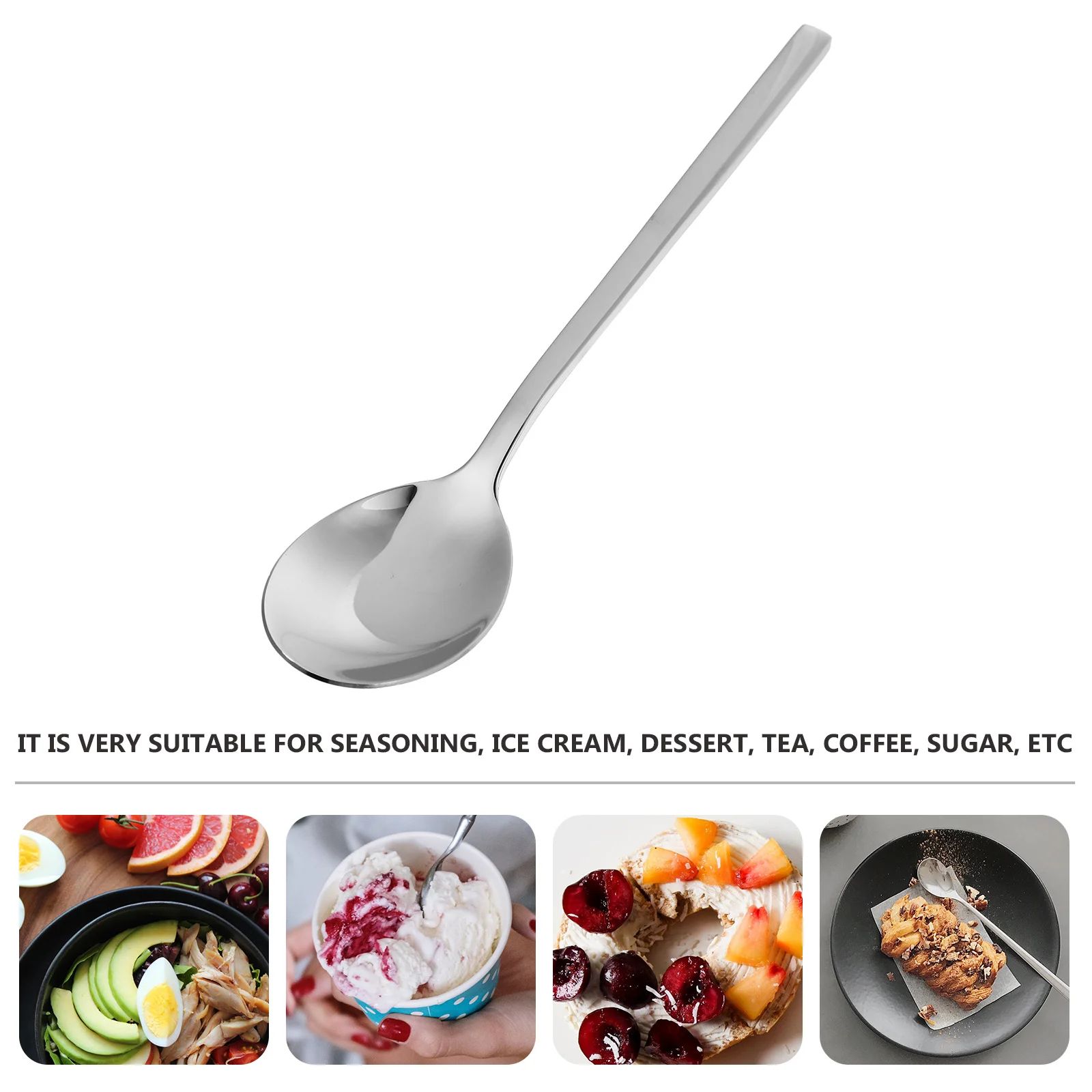 

2Pcs Stainless Steel Long Handle Spoons Square Handle Dessert Yogurt Cake Spoons for Coffee Stainless Steel Spoon