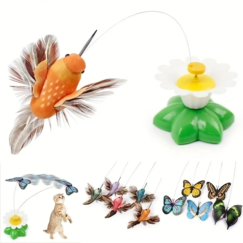 Rotating Electric Flying Butterfly Colorful Interactive Cat Dog Automatic Humming Bird Intelligence Training Rotating Funny Toys