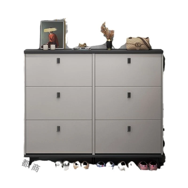 

Italian ultra-thin tipping bucket shoe cabinet, household door, corridor large-capacity shoe rack