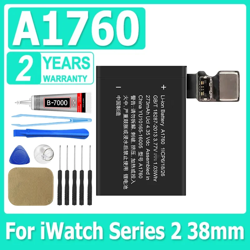 Battery A1760 For Apple Watch Series 2 38mm A1760 A1757 273mAh Series2 38mm + Free Tools