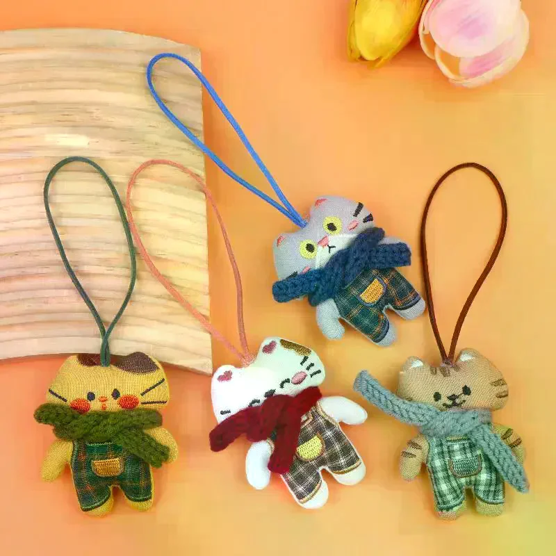/Cna/Cat Plush Keychain Mini Scarf Kitten Doll Pendant Fabric Animal Charms For Backpack Bag Car Key Decor Couple Gifts Cute
