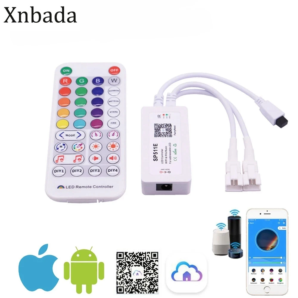 Controlador de luz de tira LED RGB de píxeles direccionables WS2811 WS2812B SP511E WiFi música salida Dual Alexa Control de aplicación de voz