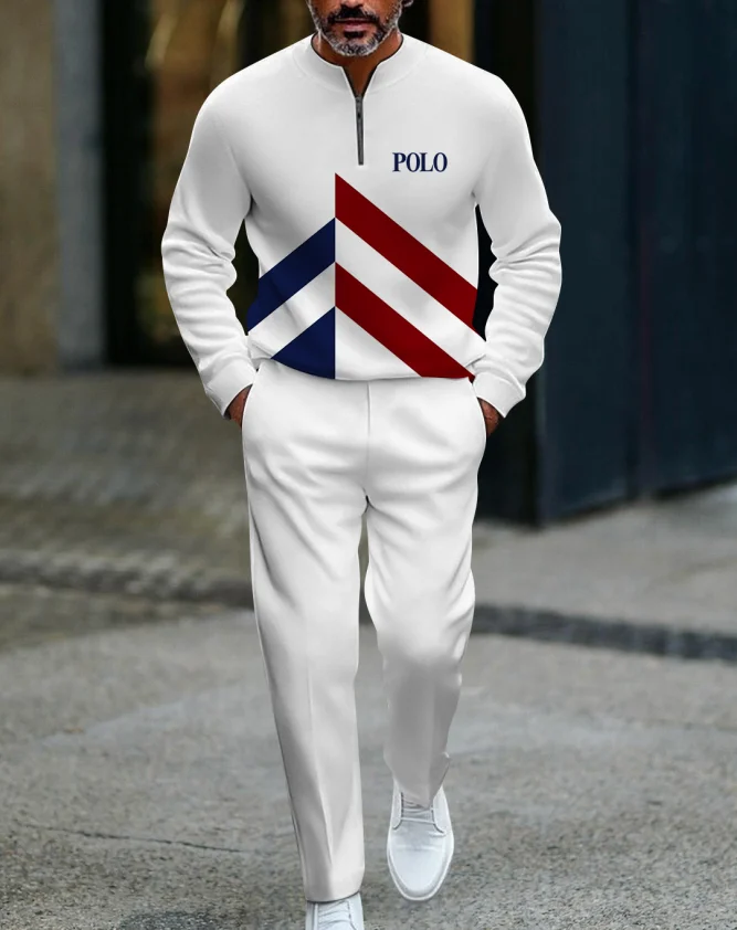 2025 nuevo conjunto de pantalones largos de manga larga con media cremallera y estampado 3D para hombre, traje informal de moda con cierre de cremallera y ajuste cómodo