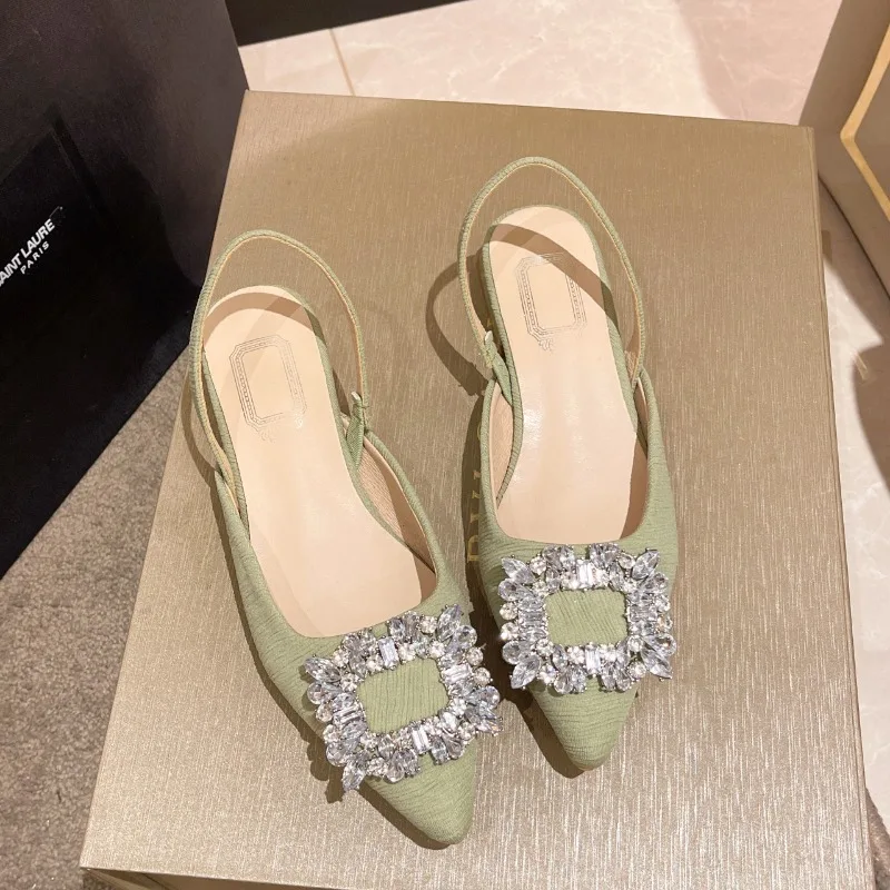 

Baotou Women's Sandals 2024 new summer rhinestone square buckle low heel comfort everyday outdoors Zapatillas De Mujer