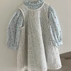 Baby Girls Dress Fashion Sweet All Over Print Floral Long Sleeve 2024 Spring Autumn New Korean Style Kids Two Piece Sets