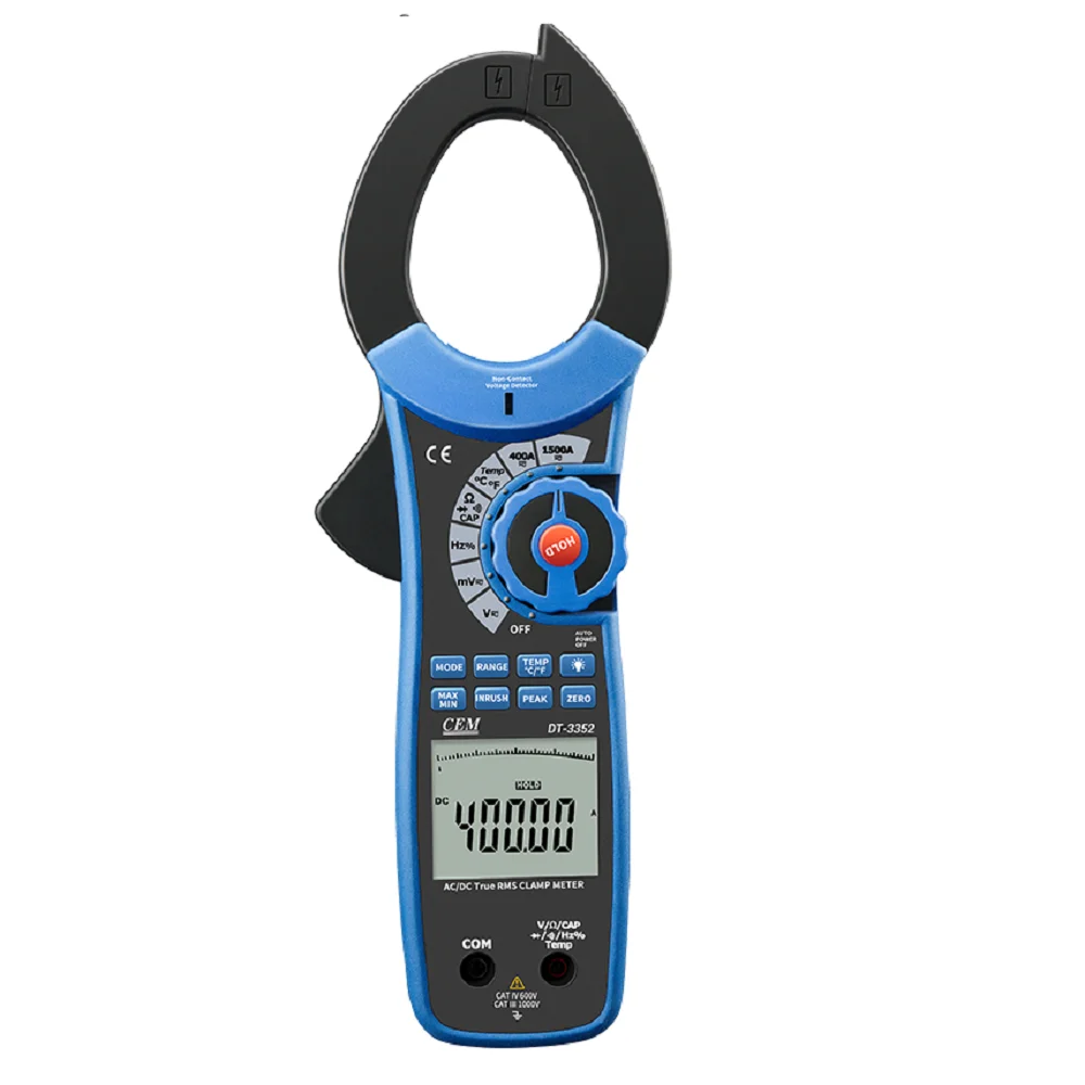 CEM DT-3352 Digital Clamp Meter 1500A Inrush Current Measurement Analog NCV Detection Harmonic Power Factor Clamp Meter