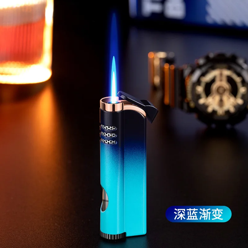 Windproof Torch Gas Lighter Powerful Tube Straight Blue Fire Turbo Pipe Butane Refillable Jet Flame Lighter Creative Smoker Gift