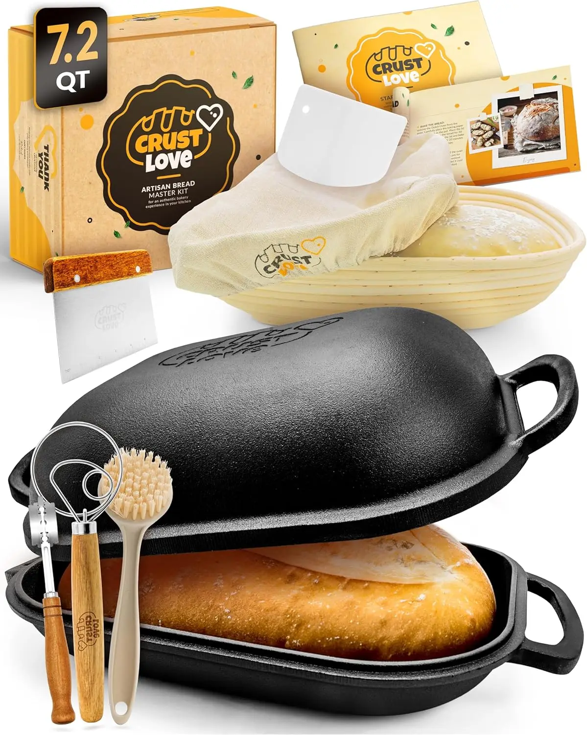 

Cast Iron Bread Pan with Lid, Sourdough Baking Supplies, Proofing Basket, Dutch Oven and Scoring Tool Kit