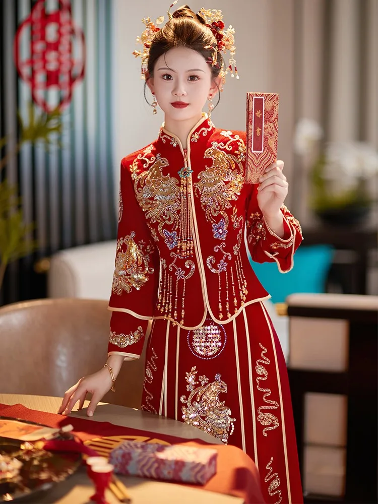 

New Chinese-style wedding gowns for brides toasting clothes dresses and