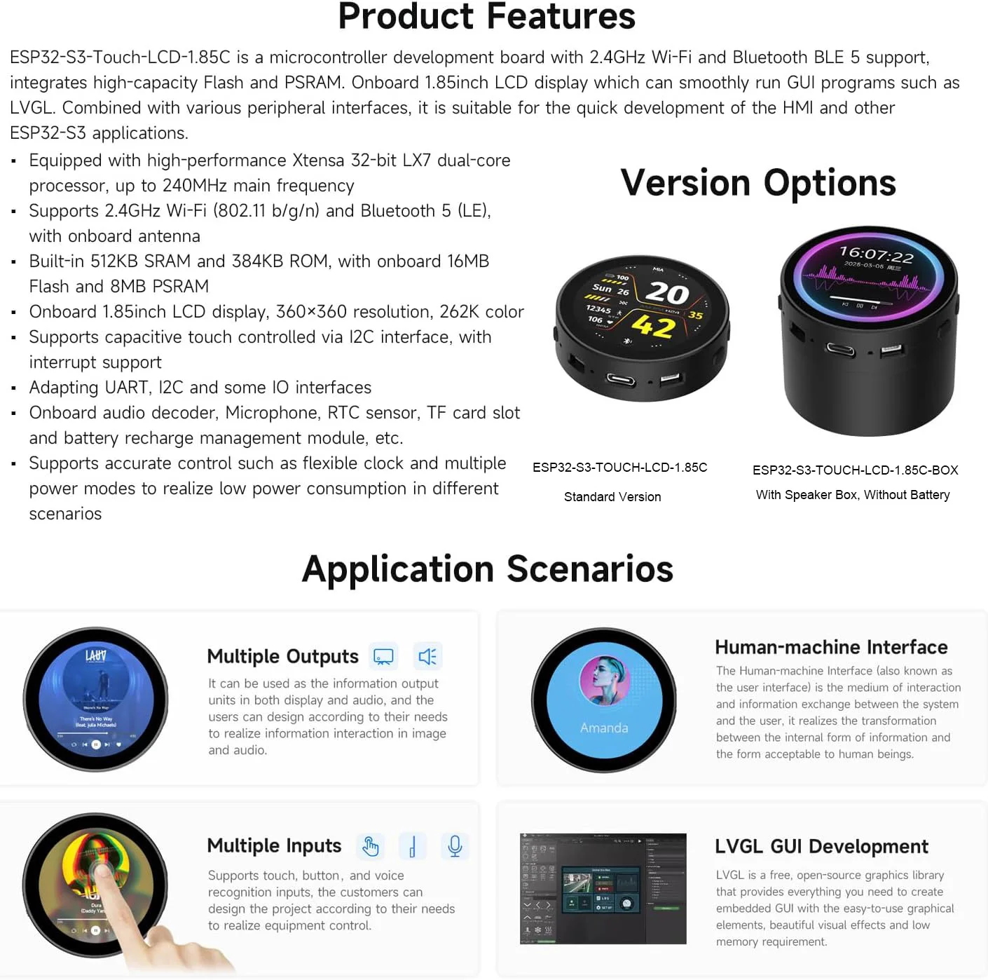 Waveshare ESP32-S3 1.85 بوصة لوحة تطوير LCD مستديرة 360x360 AI صندوق مكبر الصوت ESP32 عرض لاردوينو IDE ESP-IDF