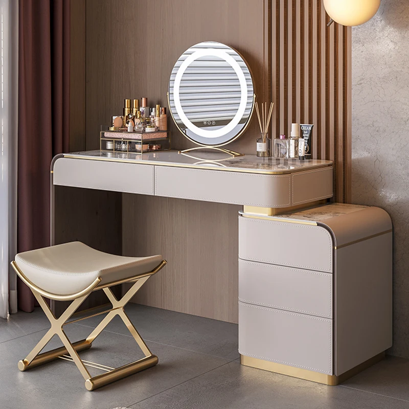 Italian Minimalist Dressing Table Luxury Bedroom Drawer European Grey Dressing Table Girls Storage Comoda Pra Quarto Furniture