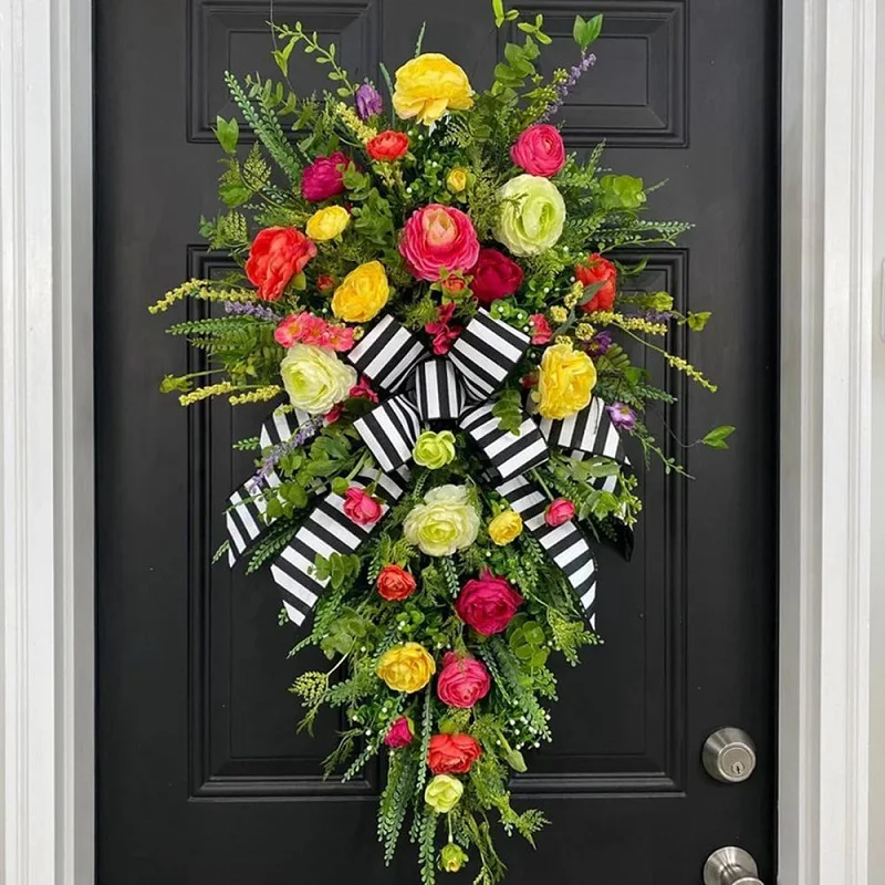 

Fall Wreaths for Front Door, 19Inch Autumn Wreath with Bow Flower Leaves,Wreath for Harvest Thanksgiving Halloween Decorations