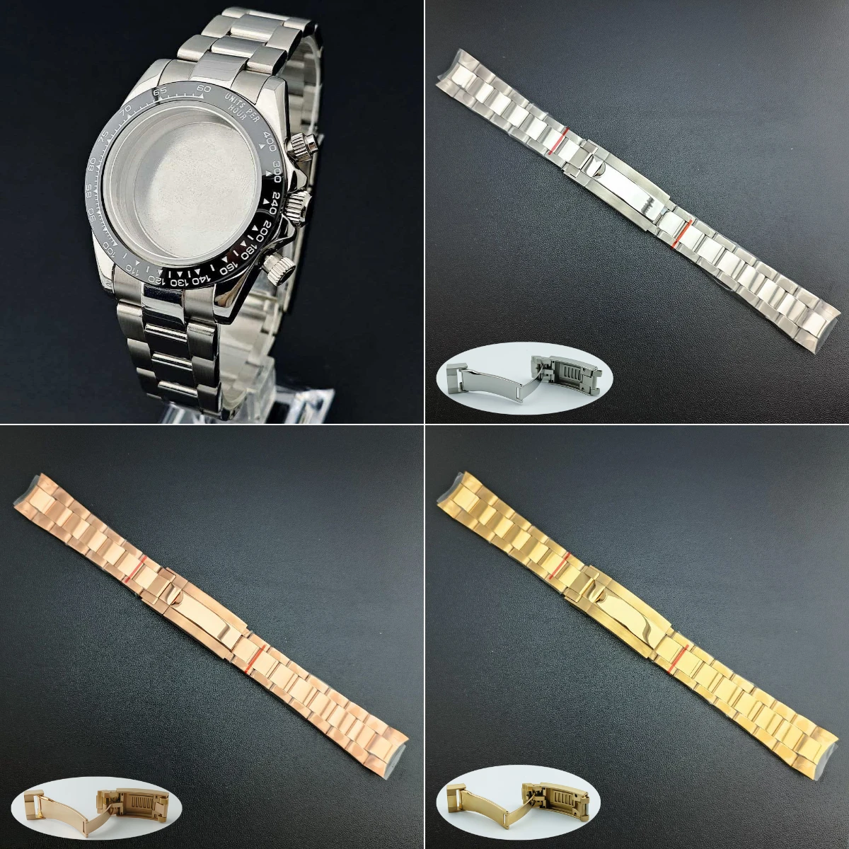 

Vk63 20mm 3-Piece stainless steel strap silver black gold rose gold Fit VK63 Case Modified Wrist Straps