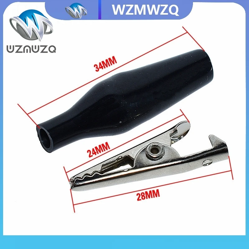 10pcs/lot 28MM Metal Alligator Clip G98 Crocodile Electrical Clamp for Testing Probe Meter Black and Red with Plastic Boot Rated