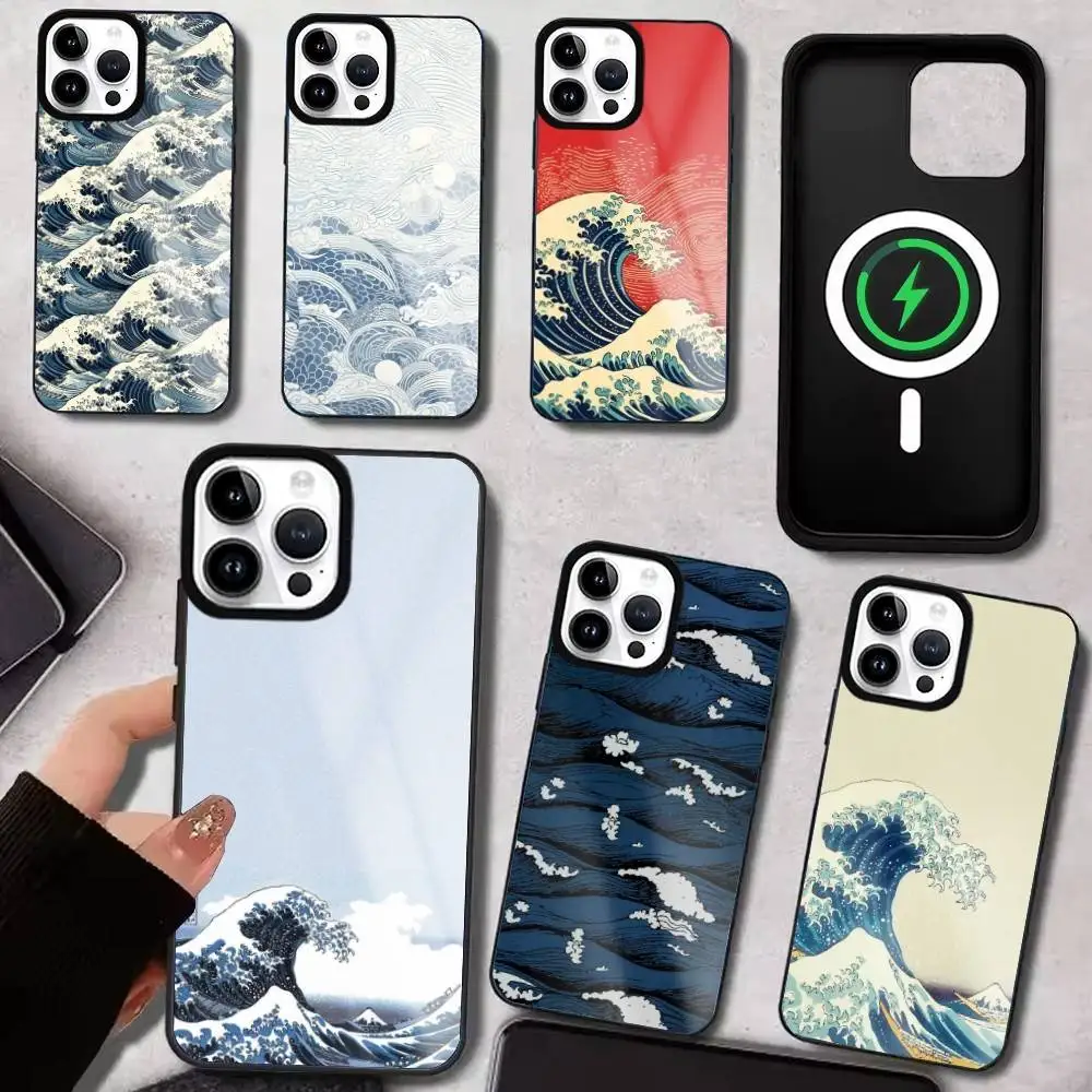 

Ocean Waves Ukiyo-e Phone Case For iPhone17,16,15,14,13,12,11 Plus,Pro Max, New Magnetic Wireless Charging
