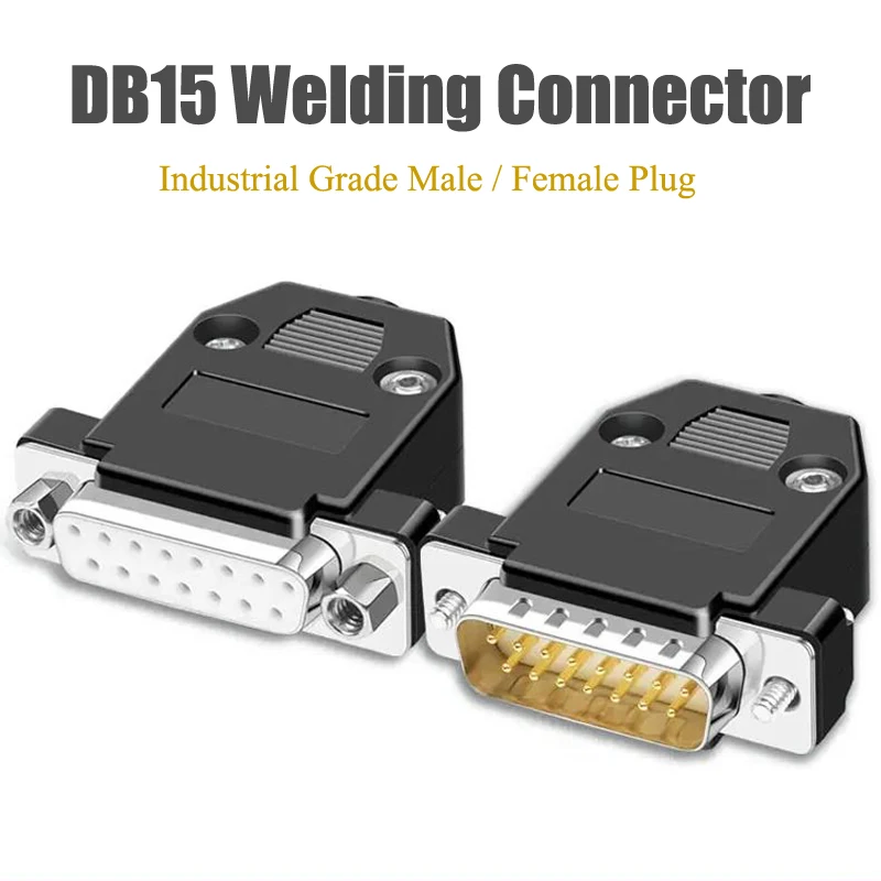 DB15 Złącze spawalnicze męskie żeńskie 2 rzędy 15-pinowe wtyczki lutownicze Złącze portu szeregowego Czarny DB 15-pinowy adapter złącza doczołowego