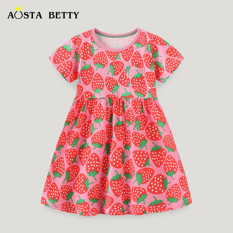 23 Summer New Dresses European and American Style Knitted Cotton Cute Printed Spliced Princess Dress