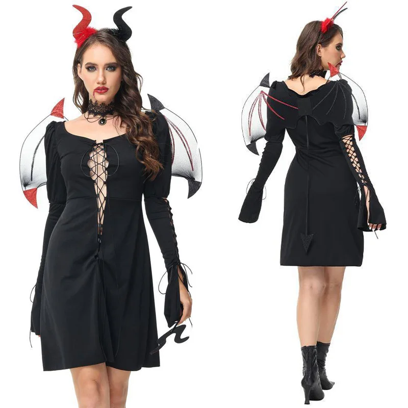 

Halloween Witch Cosplay Costume Black Sexy Long Sleeve Witch Dress Suit Women Gothic Ghost Vampire Dress Carnival Party Uniforms