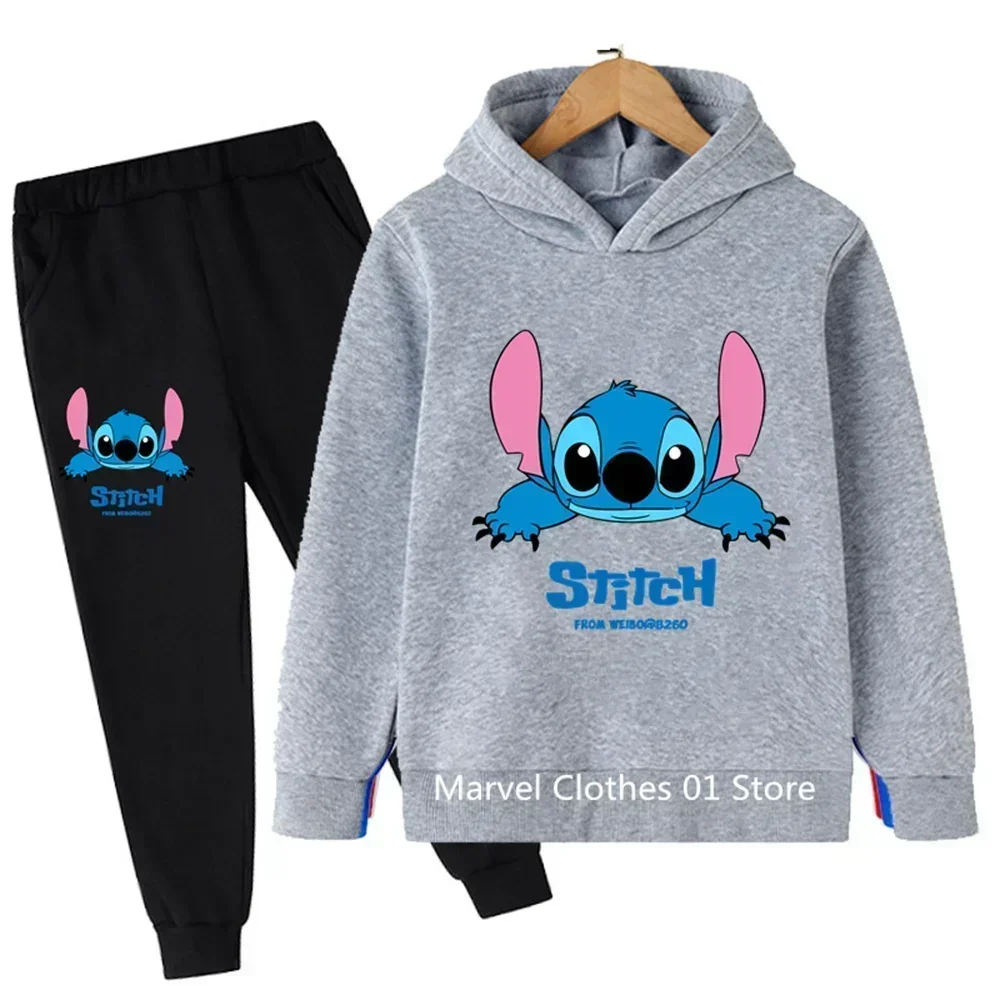 Girls Stitch Hoodie Set Kids Long Sleeves Outfits 3-14 Years Children's Sets Baby Boys Casual Tracksuit Hoodie + Pants Sets