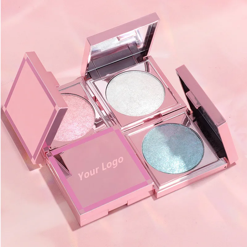 Glitter Highlighter Makeup Palette Custom Logo Wholesale Diamond Glow Holographic Blue Purple Duo-Chrome Highlighter