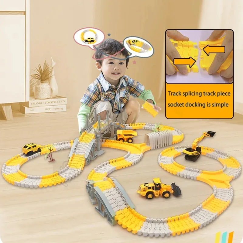 DIY Car Race Magic Rail Track Sets Children Electric Track Toy Engineering Car Flexible Curved Creates Vehicles Educational Gift